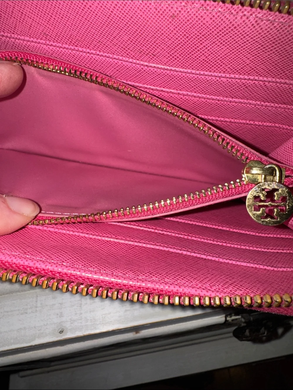 Tory Burch Pink Zip Around Wallet with Gold Hardware - GUC